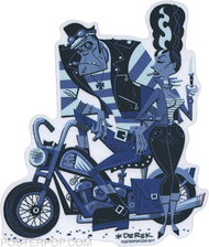 Artist Derek Yaniger Crankenstein Motorcycle Chopper Biker Rockabilly Rocker Greaser Classic Universal Monster Monsters Frankenstein Frankie Bride Leather Jacket Rebel Smoking Smoke Cigar Cigars Cigarette Cigarettes switchblade knife Blue Jeans Sticker