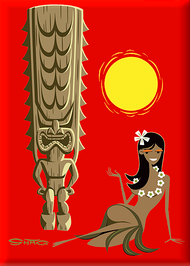 SHM128 Shag  Hula Tiki Sun Fridge Magnet Red