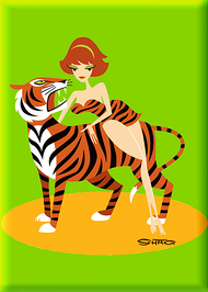 SHM121 Shag Tiger Girl Fridge Magnet Green