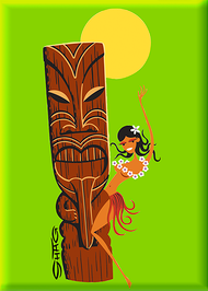 SHM102 Shag Hula Tiki Fridge Magnet Green