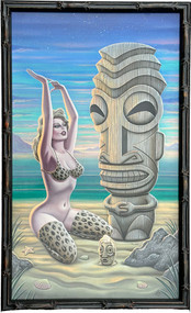 Aaron Marshall Attraction to Tiki Original Oil Painting Framed Image