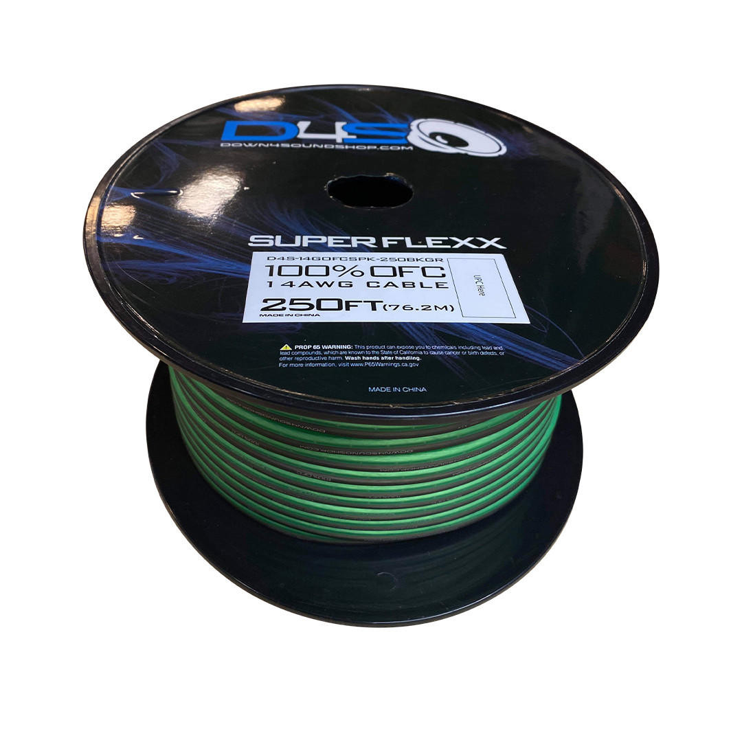 DOWN4SOUND | 250FT 14G OFC SPEAKER WIRE ( LIME GREEN & BLACK
