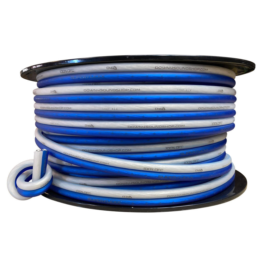 DOWN4SOUND | 8G TINNED OFC SPEAKER WIRE ( BLUE/CLEAR ) | BY THE