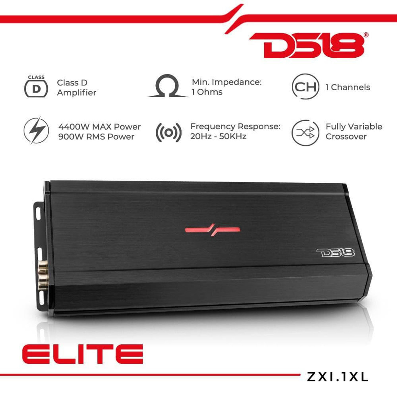 DS18 ZXI.1XL ELITE 1-Channel Class D Amplifier 2200 Watts RMS @ 1-Ohm