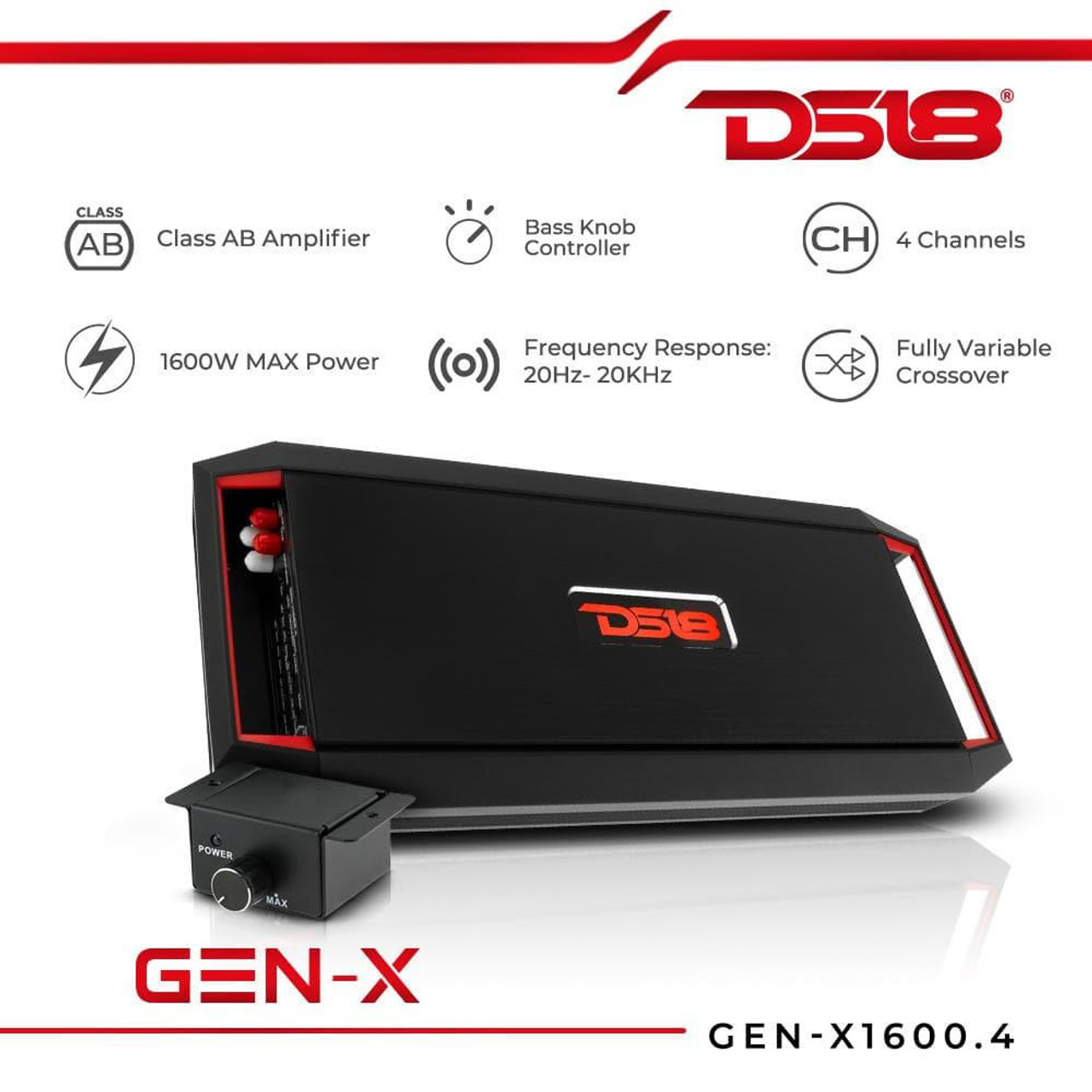 DS18 GEN-X1600.4 Full-Range Class AB 4-Channel Amplifier 1600 Watts