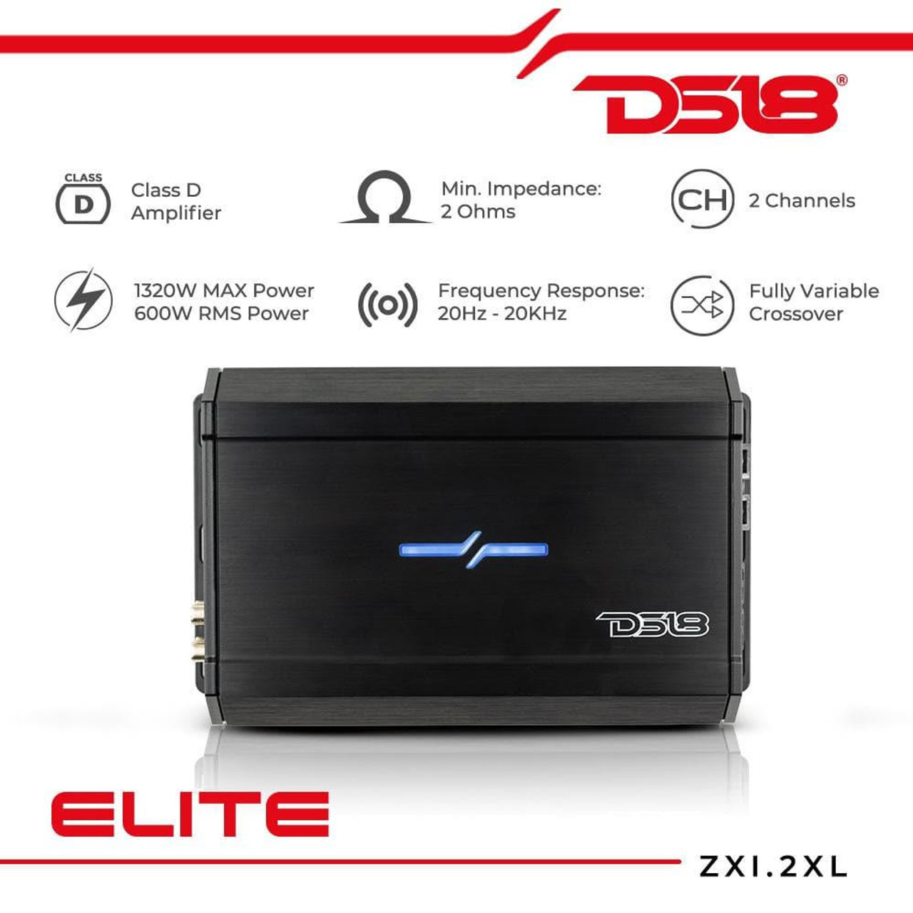 DS18 ZXI.2XL ELITE Full-Range 2-Channel Class D Amplifier 200 Watts RMS x 2  @ 4-Ohms