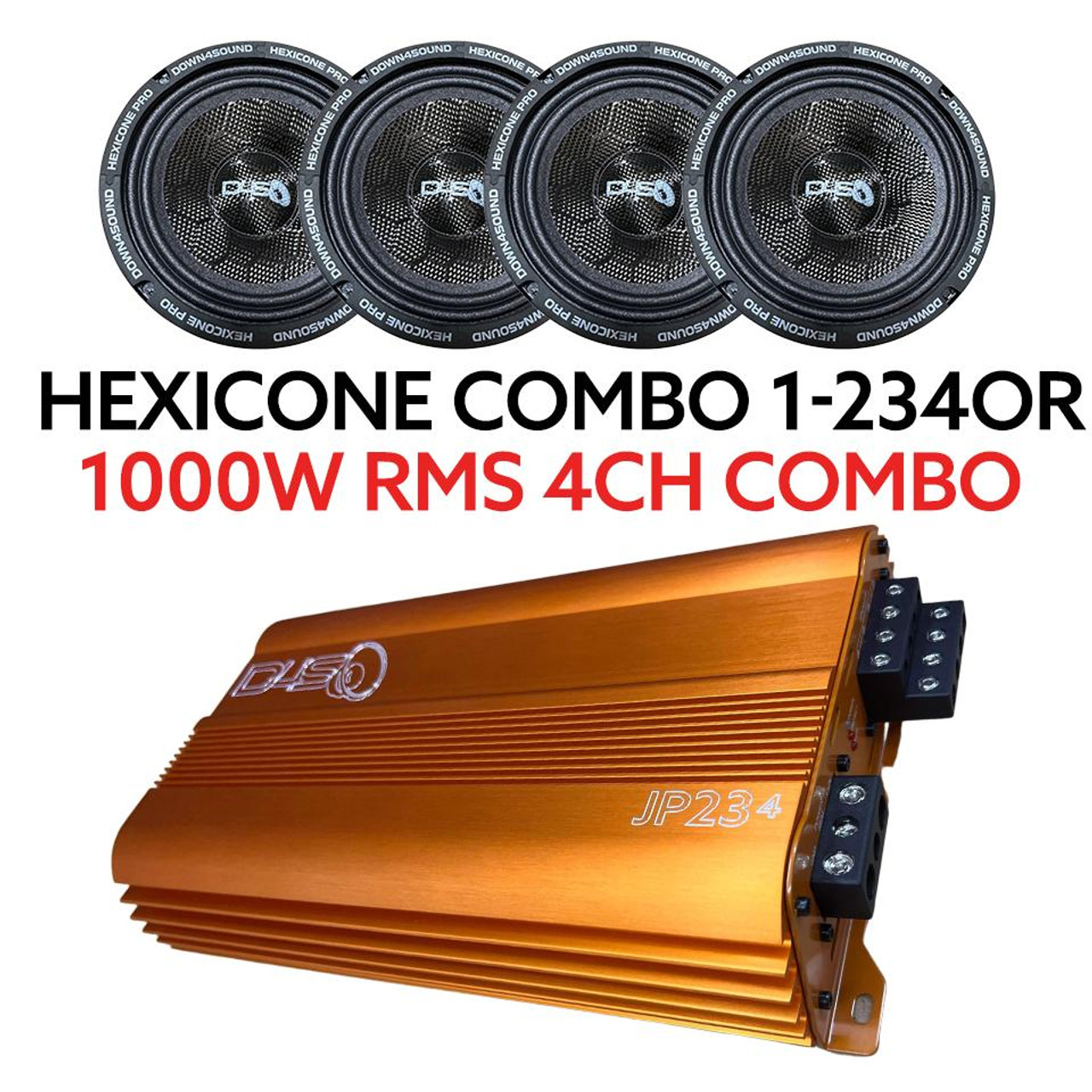 4 - Hexicone - 6.5 Inch midrange speakers + JP234 Orange Amplifier - 1000W  RMS COMBO