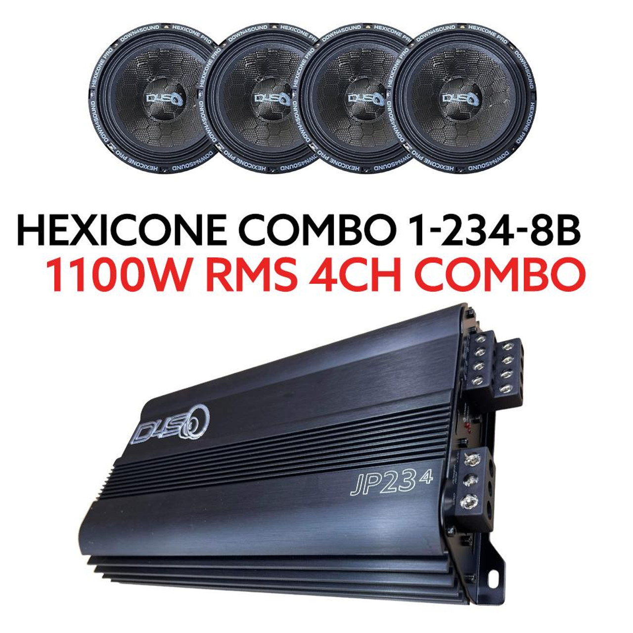 4 - Hexicone - 8 Inch midrange speakers + JP234 Black Amplifier - 1100W RMS  COMBO