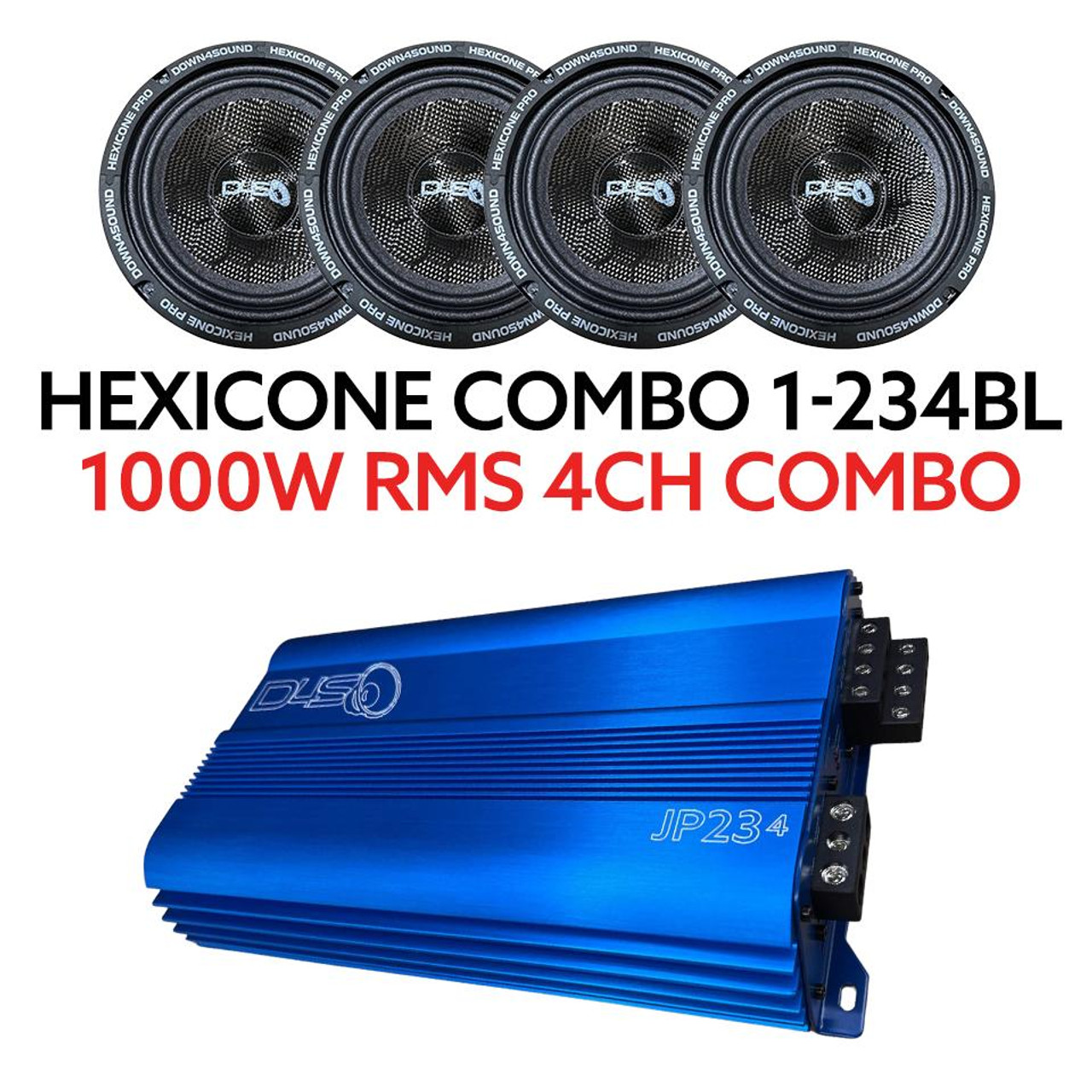 4 - Hexicone - 8 Inch midrange speakers + JP234 Blue Amplifier - 1100W RMS  COMBO