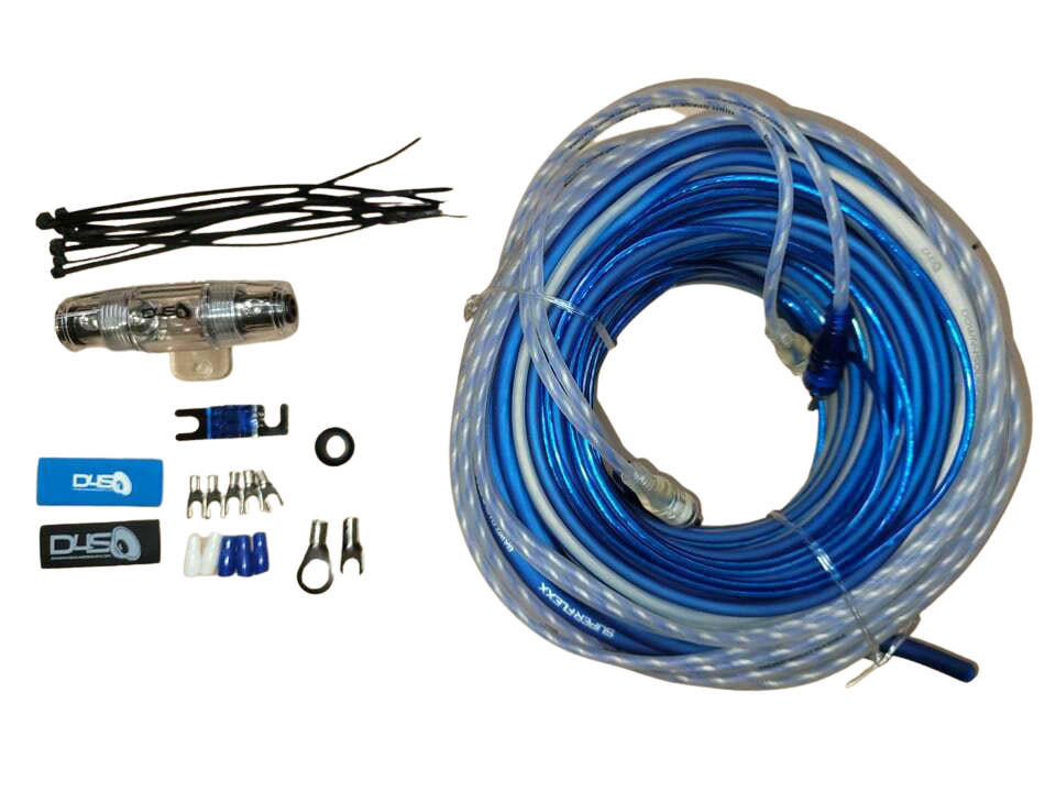 DOWN4SOUND 4 GAUGE SILVER TINNED OFC AMPLIFIER INSTALL KIT ( BLUE/CLEAR