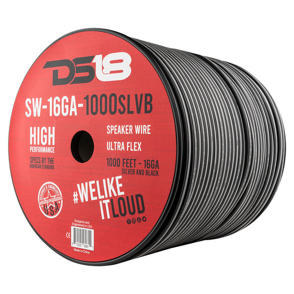 DS18 Audio DS18 SW-16GA-1000SLVB 16-GA Car Audio Speaker Wire 1000 Feet Silver