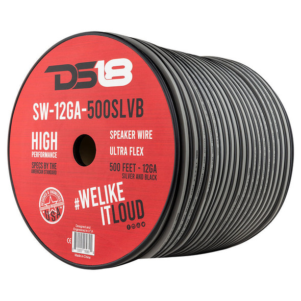 DS18 Audio DS18 SW-12GA-500SLVB 12-GA Car Audio Speaker Wire 500 Feet Silver
