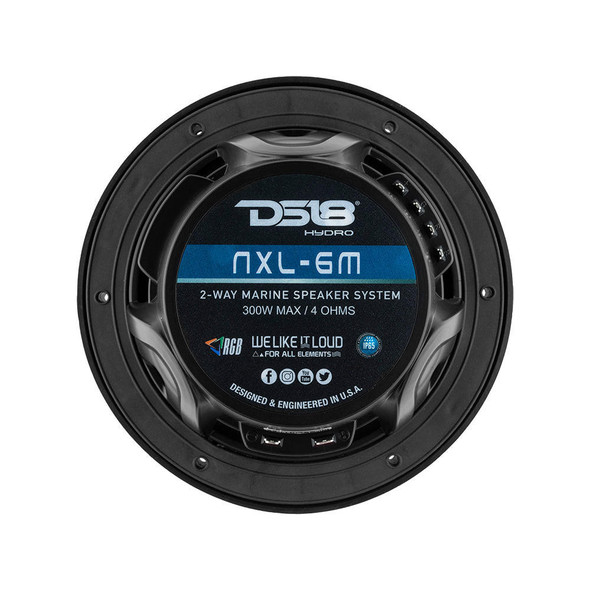 DS18 Audio DS18 HYDRO NXL-6M/BK 6.5 2-Way Marine Water Resistant Speakers with Integrated RGB LED Lights 300 Watts - Black