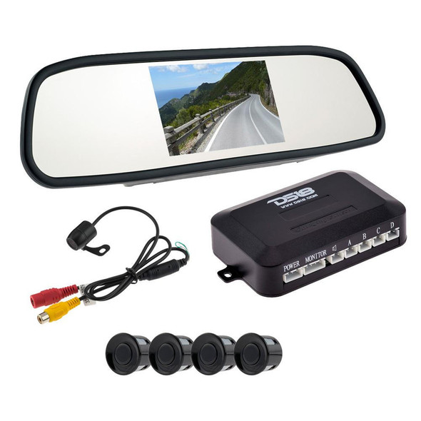 DS18 Audio Package Includes Universal Rear View Mirror, 4 Reverse Backup Sensors and Reverse Camera