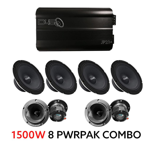Down4Sound 4 - USCMR8 - 8 Inch Midrange Speaker + 2 PAIR D25 + PWRPAK Combo with JP234 - 4 Channel Amplifier Down4Sound 4 - USCMR8 - 8 Inch Midrange Speaker + 2 PAIR D25 + PWRPAK Combo with JP234 - 4 Channel Amplifier