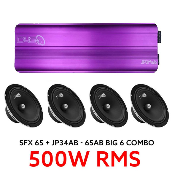 Down4Sound 2 PAIR (4) - SFX65 - 6.5 Inch Midrange Speaker Combo with JP34ab - 4 Channel Amplifier Down4Sound 2 PAIR (4) - SFX65 - 6.5 Inch Midrange Speaker Combo with JP34ab - 4 Channel Amplifier