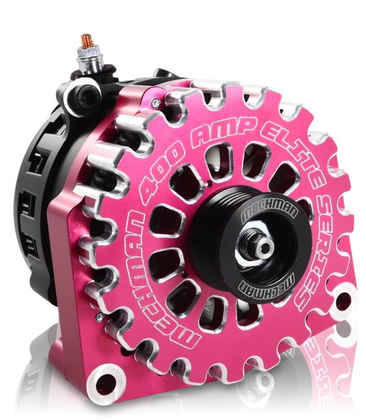 MECHMAN | HIGH OUTPUT 400A LARGE CASE BILLET ALTERNATOR FOR 2001-2007 GM TRUCK 6.6L DIESEL - SIDE OUTPUT STUD - PINK