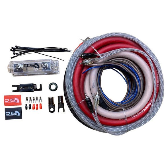  DOWN4SOUND | 0 GAUGE CCA AMPLIFIER INSTALL KIT ( RED POWER / CLEAR GROUND ) 