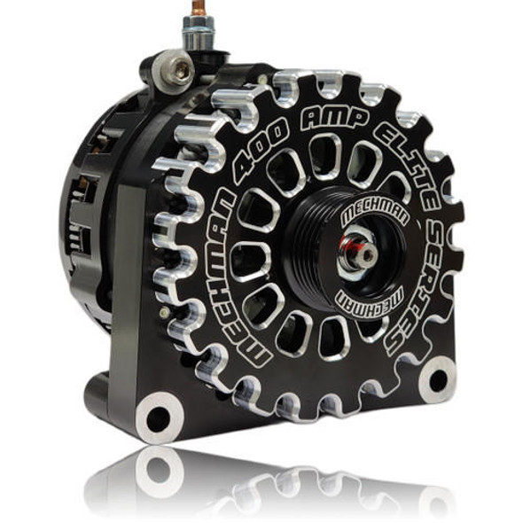 Mechman 400 Amp Black Billet High Output Alternator For GM Truck / SUV With OEM STRETCH BELT 