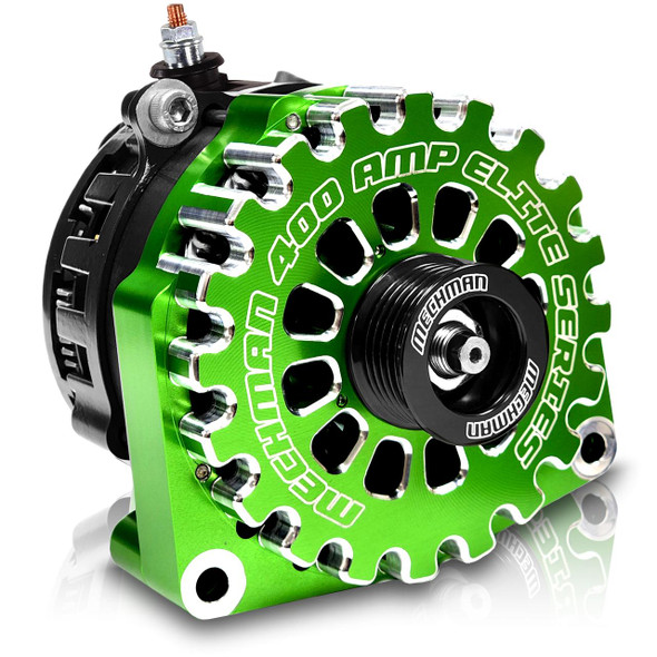  High Output 400A large case BILLET alternator for 2001-2007 GM truck 6.6l Diesel - side output stud - Green 