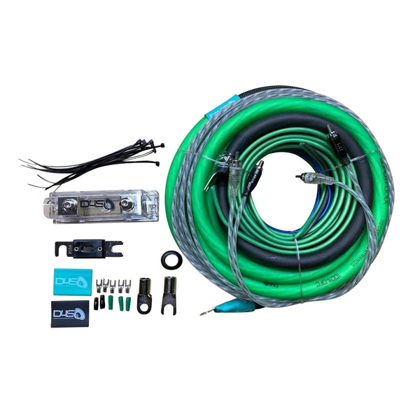 Down4Sound DOWN4SOUND 0 GAUGE SILVER TINNED OFC AMPLIFIER INSTALL KIT LIME GREEN/BLACK