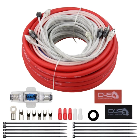 DOWN4SOUND |  D4S-44GKITCCA-RDCL | 4 GAUGE 4-CHANNEL CCA AMPLIFIER KIT - RED / CLEAR