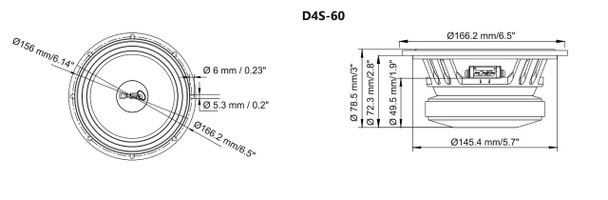 SINGLE DOWN4SOUND PRO AUDIO 6.5 D4S-60 or 180W RMS or 4ohm only