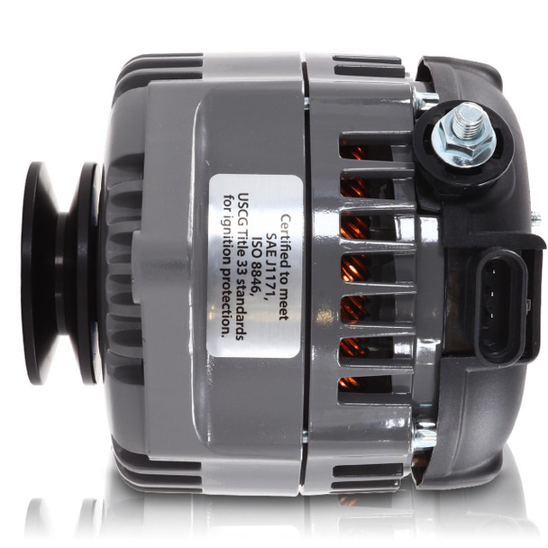 Mechman Marine 170 Amp High Output Alternator For Ski / Wake Board Boats With 12SI 6.61 Inch Bolt Pattern - V-Belt Pulley