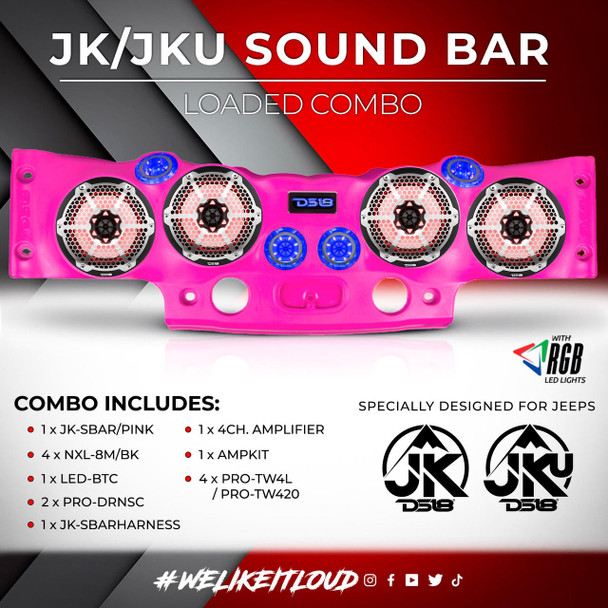 DS18 Audio DS18 Jeep JK/JKU Plug and Play Loaded Sound Bar Combo with Metal Grill Speakers
