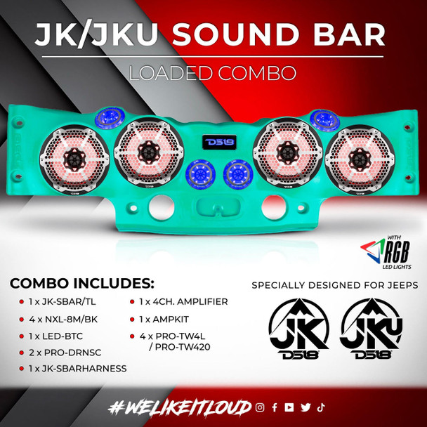 DS18 Audio DS18 Jeep JK/JKU Plug and Play Loaded Sound Bar Combo with Metal Grill Speakers