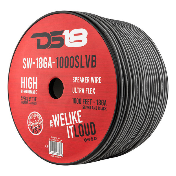 DS18 Audio DS18 SW-18GA-1000SLVB 18-GA Car Audio Speaker Wire 1000 Feet Silver
