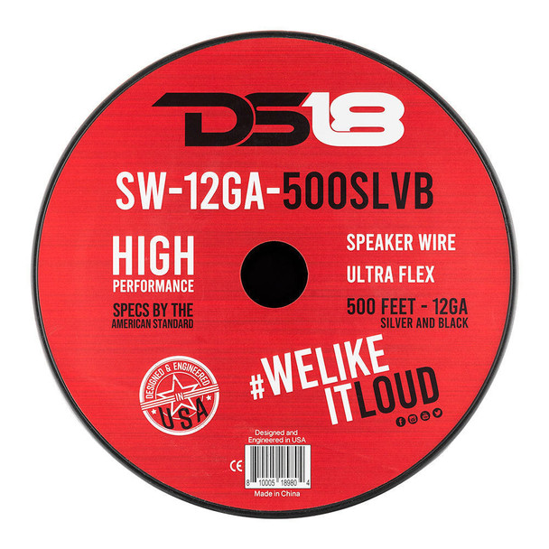 DS18 Audio DS18 SW-12GA-500SLVB 12-GA Car Audio Speaker Wire 500 Feet Silver