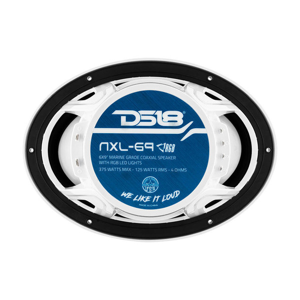 DS18 Audio DS18 NXL-69/WH HYDRO 6X9 2-Way Audio Marine Speakers with Integrated RGB LED Lights 375 Watts White