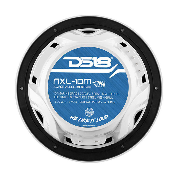 DS18 Audio DS18 HYDRO NXL-10M/WH 10 2-Way Marine Water Resistant Speakers with Integrated RGB LED Lights 600 Watts - White