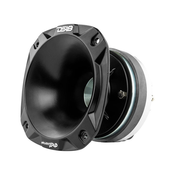 DS18 Audio DS18 PRO-DKH1S 2 Throat Bolt On Compression Driver 2 Throat Titanium Voice Coil and PRO-HA52/BK Horn 640 Watts 110 Db 8-ohm Mounting Depth 4.9