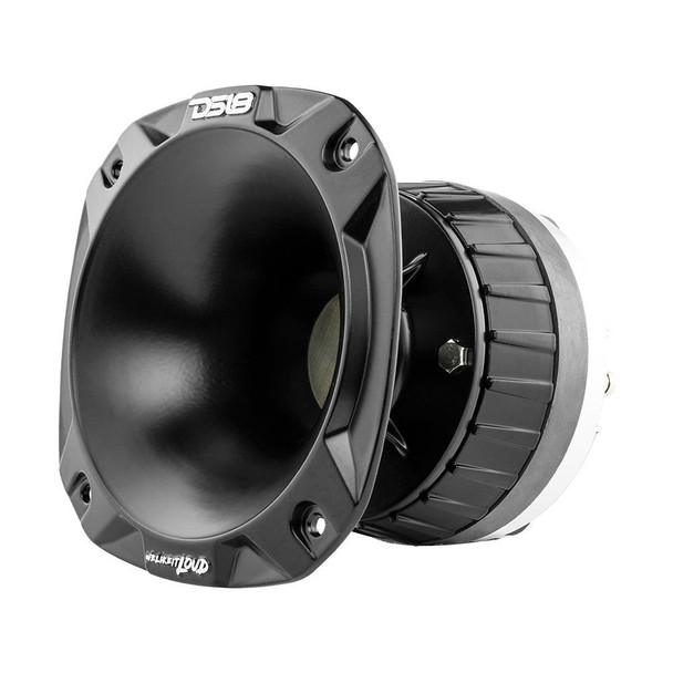 DS18 Audio DS18 PRO-DKH1XS 2 Throat Bolt On Compression Driver with Spacer, 2 Throat Titanium Voice Coil and PRO-HA52/BK Horn 640 Watts 114dB 8-ohm Mounting Depth 5.74