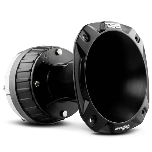 DS18 Audio DS18 PRO-DKH1X 2 Throat Bolt On Compression Driver with Spacer, 2 Throat Titanium Voice Coil and PRO-HA102/BK Horn 640 Watts 115dB 8-ohm Mounting Depth 7.9