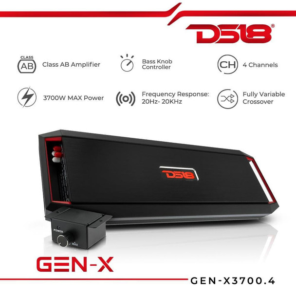 DS18 Audio DS18 GEN-X3700.4 Full-Range Class AB 4-Channel Amplifier 3700 Watts
