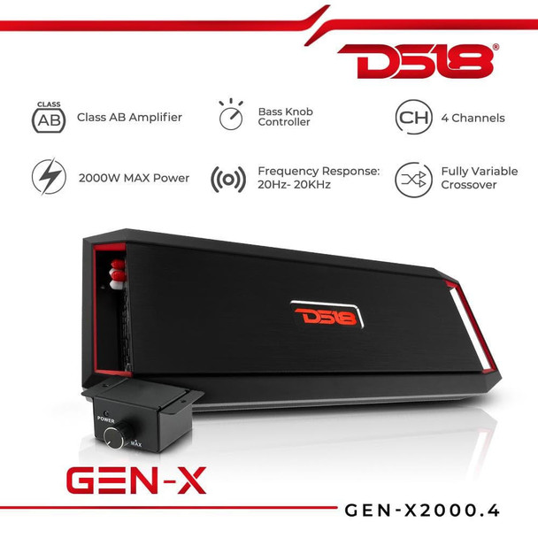 DS18 Audio DS18 GEN-X2000.4 Full-Range Class AB 4-Channel Amplifier 2000 Watts