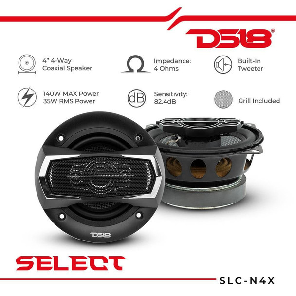DS18 Audio SELECT 4 4-Way Coaxial Speaker 140 Watts 4-Ohms Pair