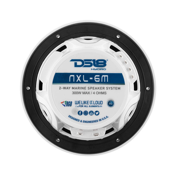 DS18 Audio DS18 HYDRO NXL-6M/WH 6.5 2-Way Marine Water Resistant Speakers with Integrated RGB LED Lights 300 Watts - White