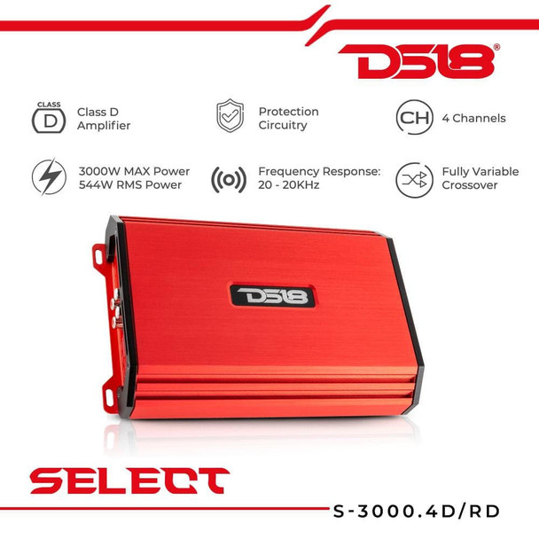 DS18 Audio DS18 S-3000.4D SELECT Full-Range Class D 4 Channel Amplifier 3000 Watts