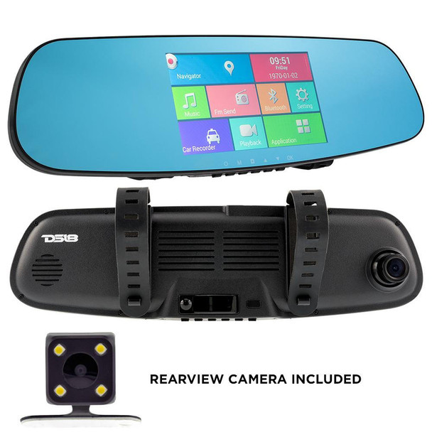 DS18 Audio Rearview Mirror Dual Camera 4.3 HD LCD Touch Screen 1080p Dash Cam Recorder, Universal Mount, Android System, WIFI