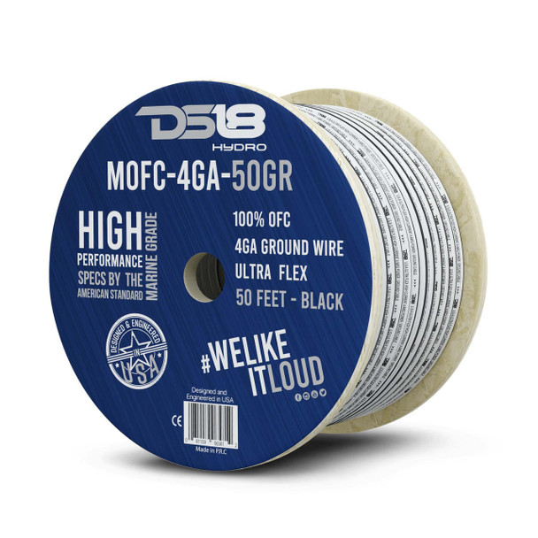 DS18 Audio DS18 HYDRO MOFC4GA50G Marine Tinned 100percent Copper OFC Ground Wire 4-GA 50 Feet