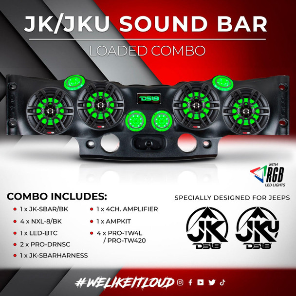 DS18 Audio DS18 Jeep JK/JKU Plug and Play Loaded Sound Bar Combo