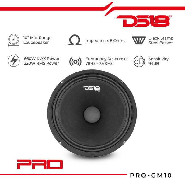 DS18 Audio DS18 PRO-GM10 10 Mid-Range Loudspeaker 660 Watts 8-Ohms