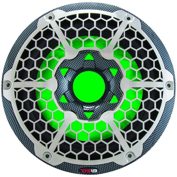 DS18 Audio DS18 HYDRO CF-10SUB 10 Marine Subwoofer with Integrated RGB Lights 600 Watts Black Carbon Fiber