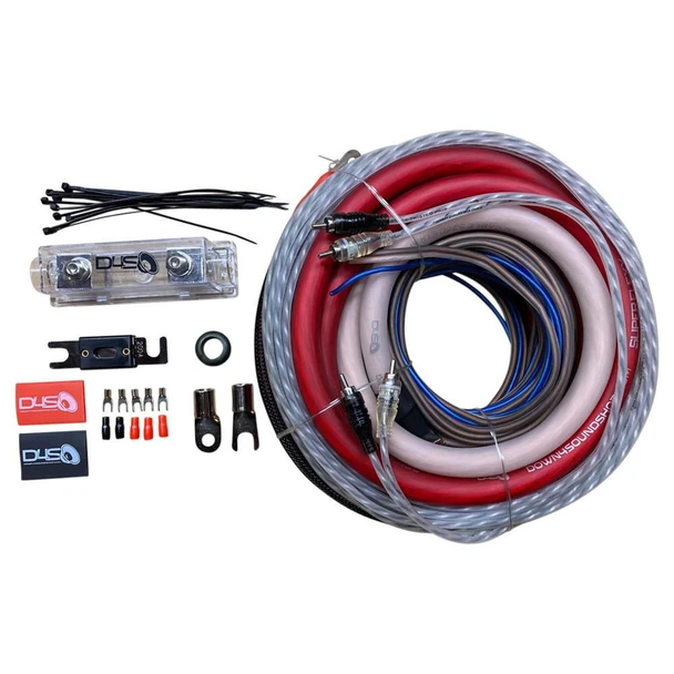  DOWN4SOUND | 0 GAUGE CCA AMPLIFIER INSTALL KIT ( RED POWER / CLEAR GROUND ) 