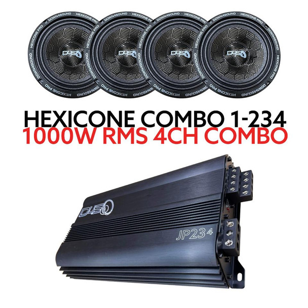 Down4Sound 4 - Hexicone - 6.5 Inch midrange speakers + JP234 Black Amplifier - 1000W RMS COMBO  