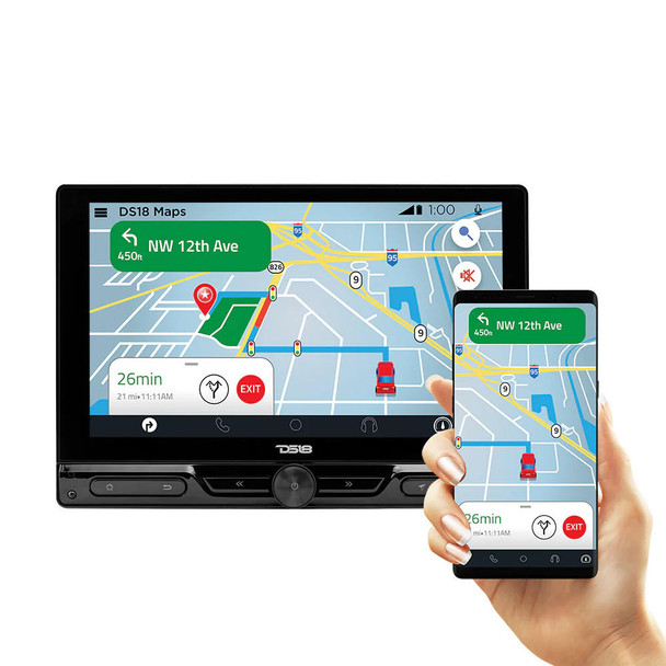 DS18 Audio 10.5" Floating Rotating Swivel Modular Touchscreen Mechless Single-DIN Headunit with Bluetooth, Mirror Link, USB, Gps and Android 10 (4x64GB) 